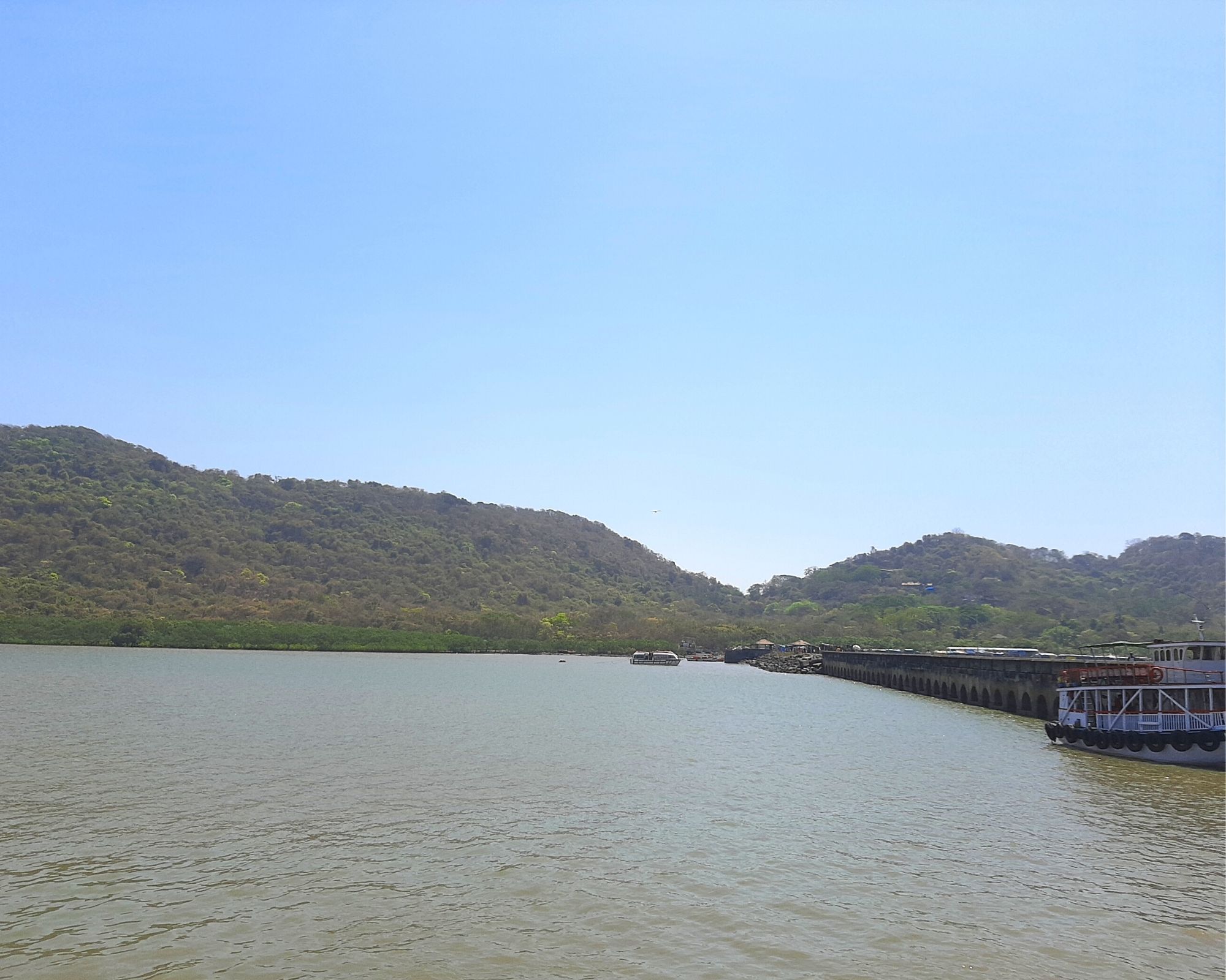 Gharapuri Islands, as seen from the ferry point on the banks.